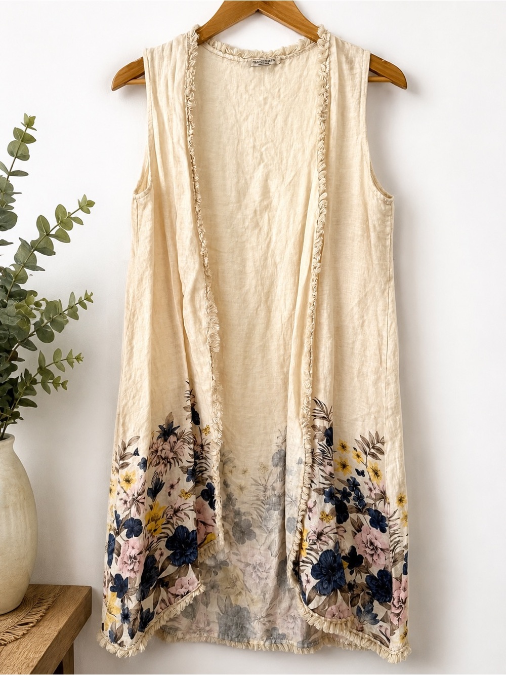 Francesca Bettini Made in Italy 100% Linen Open Front Duster Vest